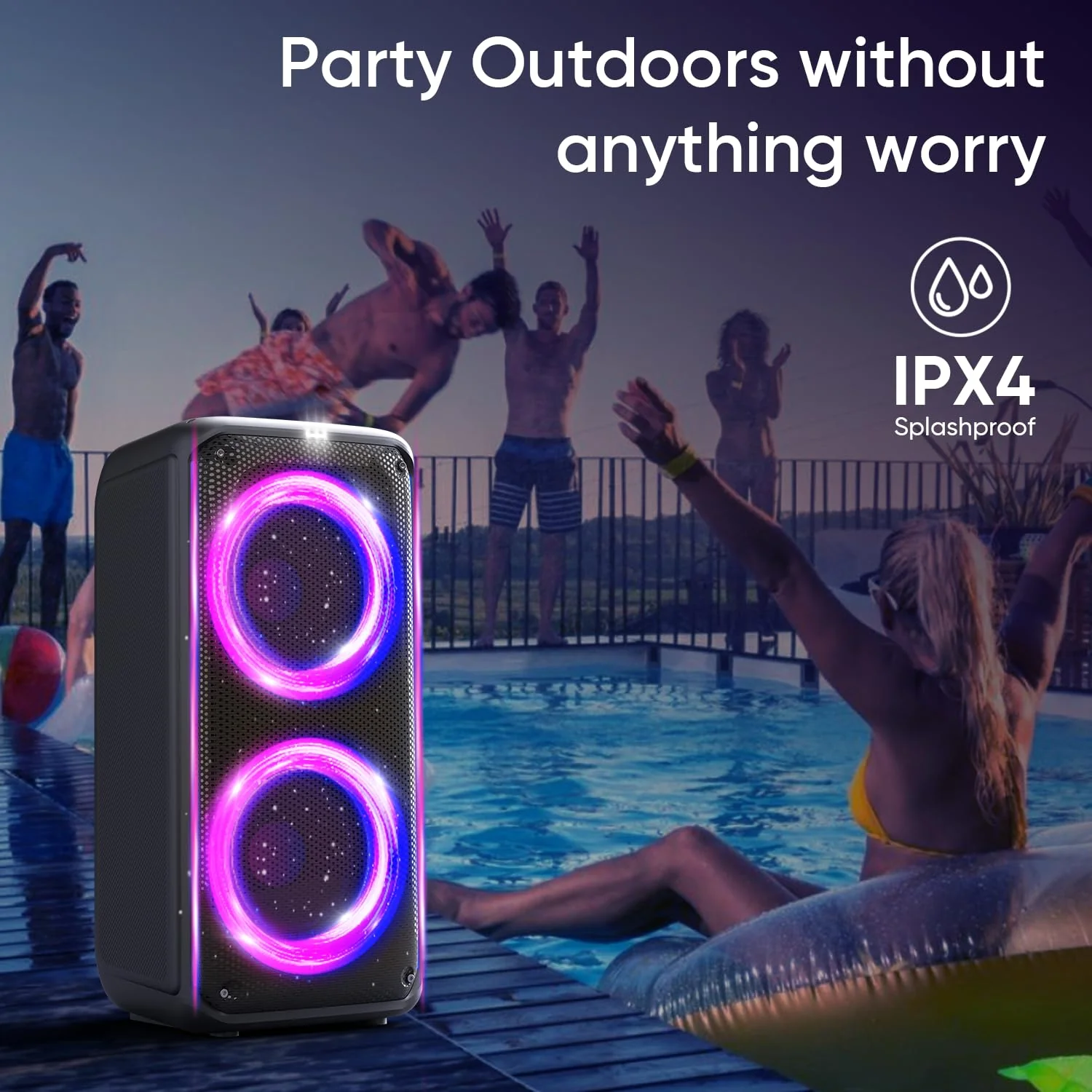 iGear X-Bass 60 Ultimate 60W Portable Bluetooth Party Speaker with Dual Bass Radiators, Rechargeable Karaoke Mic, Mesmerizing RGB Lights, TWS Mode, USB, TF/SD Card & AUX Input, Remote Control (Black) - Image 6