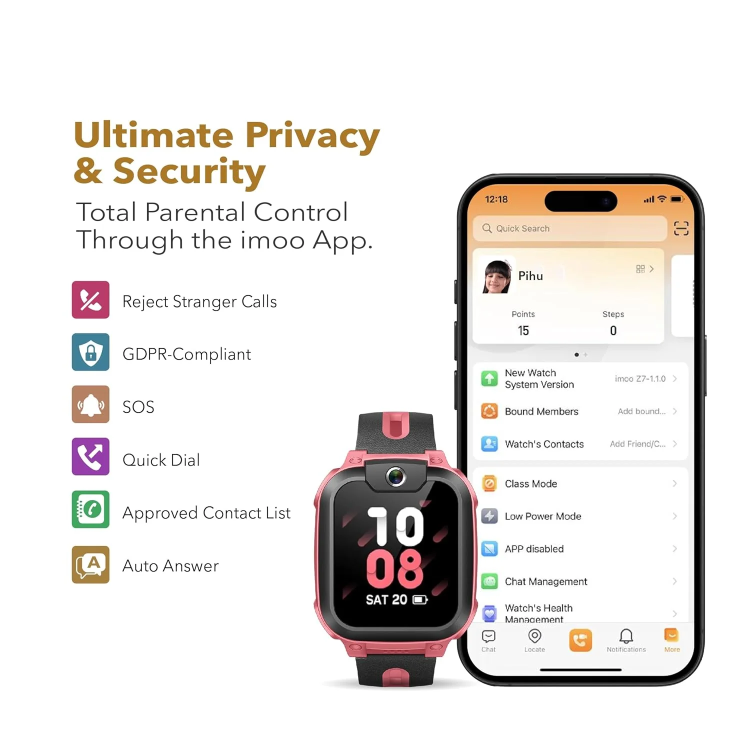 imoo Phone Watch Z1 – Smart Watch with GPS Tracker, 4G Video & Voice Calls, Advanced Parental Controls, Durable Quality with IPX8 Water Resistance, SOS, for Kids (Grapefruit Red) - Image 3