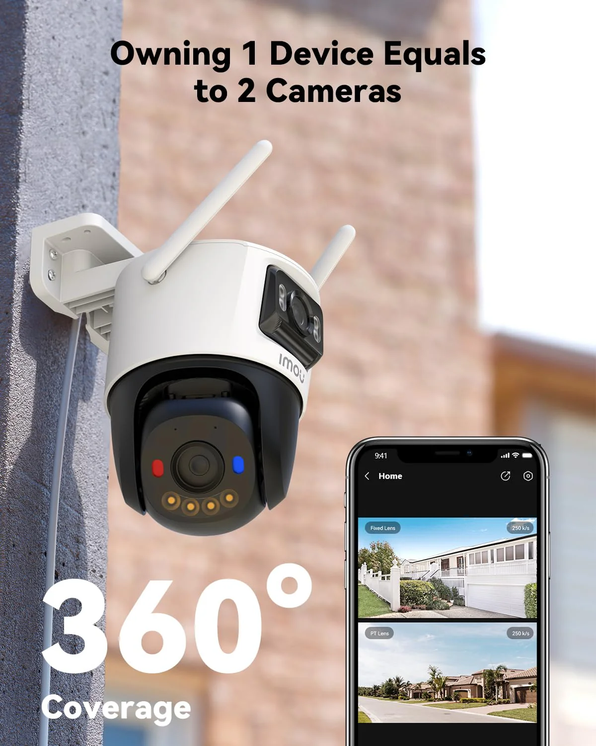 Imou 3MP+3MP 1296p Dual Lens CCTV Camera Home Outdoor, Pan-Tilt Wi-Fi Camera, AI Human and Vehicle Detection, Smart Color Night Vision, Red-Blue Warning Light, Two Way Talk, Privacy Mode,Weatherproof - Image 2