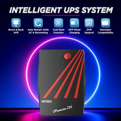 Intex 725 UPS Protector 230V & 360W Output Power | Connect Upto 3 Devices | Power Backup UPS System & Auto Restart | Ideal for Home, Office, Desktop PC & Home-Electronics (Black) - Image 2