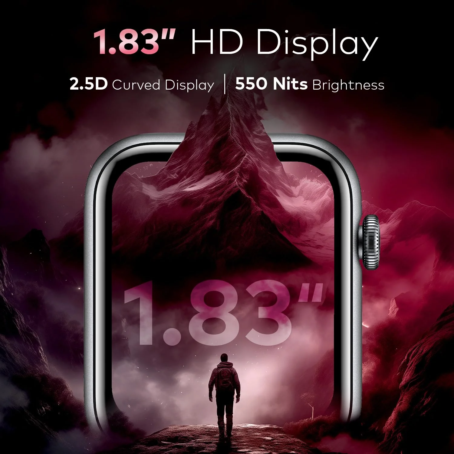 itel ICON-2 Smartwatch with BT Calling, 1.83" HD Display, 550 nits Peak Brightness, Functional Crown, IP68, 150+ Watch Faces, 24Hr Health Monitor and Voice Assistant (Black) (BRAND NEW/SEALED) - Image 2