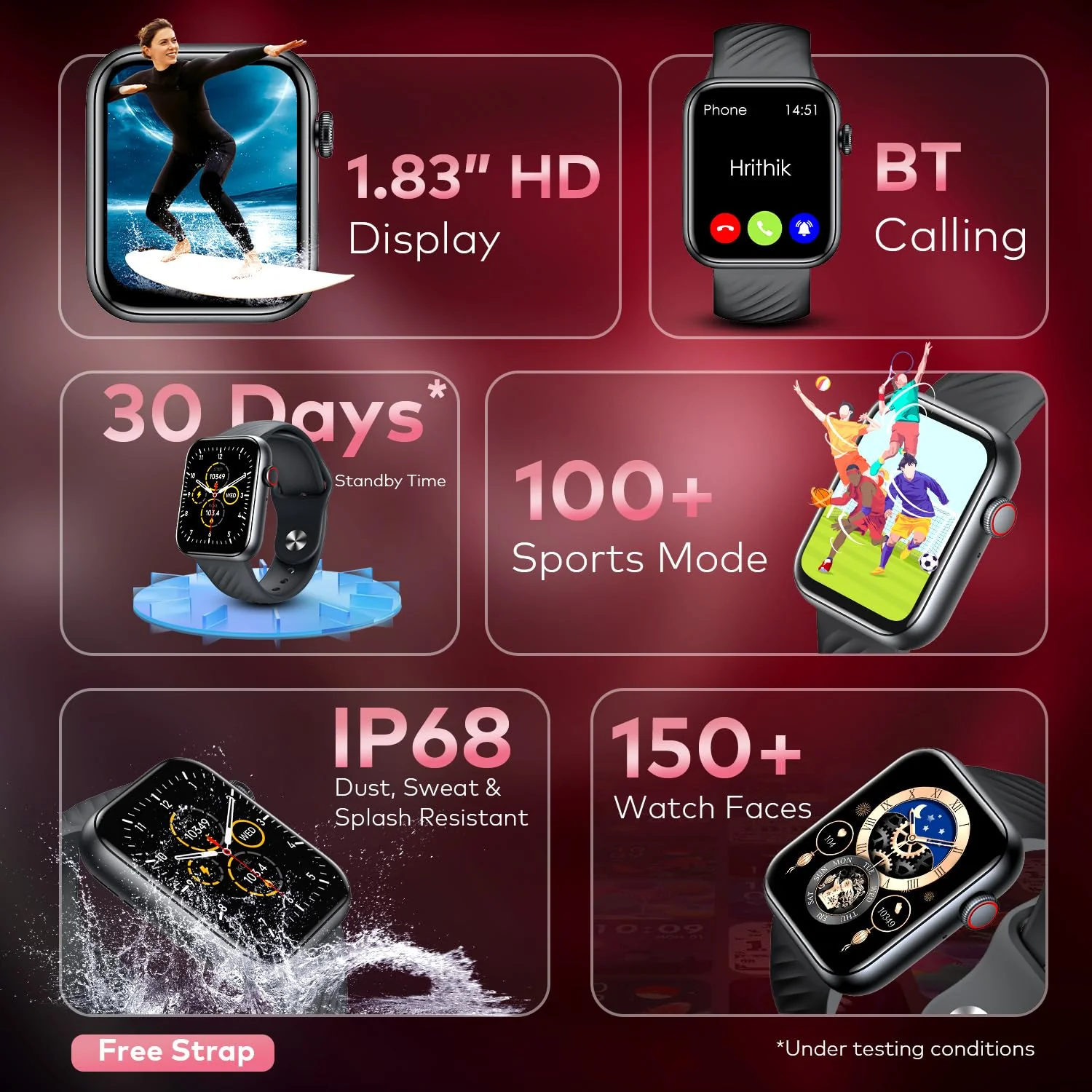 itel ICON-2 Smartwatch with BT Calling, 1.83" HD Display, 550 nits Peak Brightness, Functional Crown, IP68, 150+ Watch Faces, 24Hr Health Monitor and Voice Assistant (Black) (BRAND NEW/SEALED) - Image 3