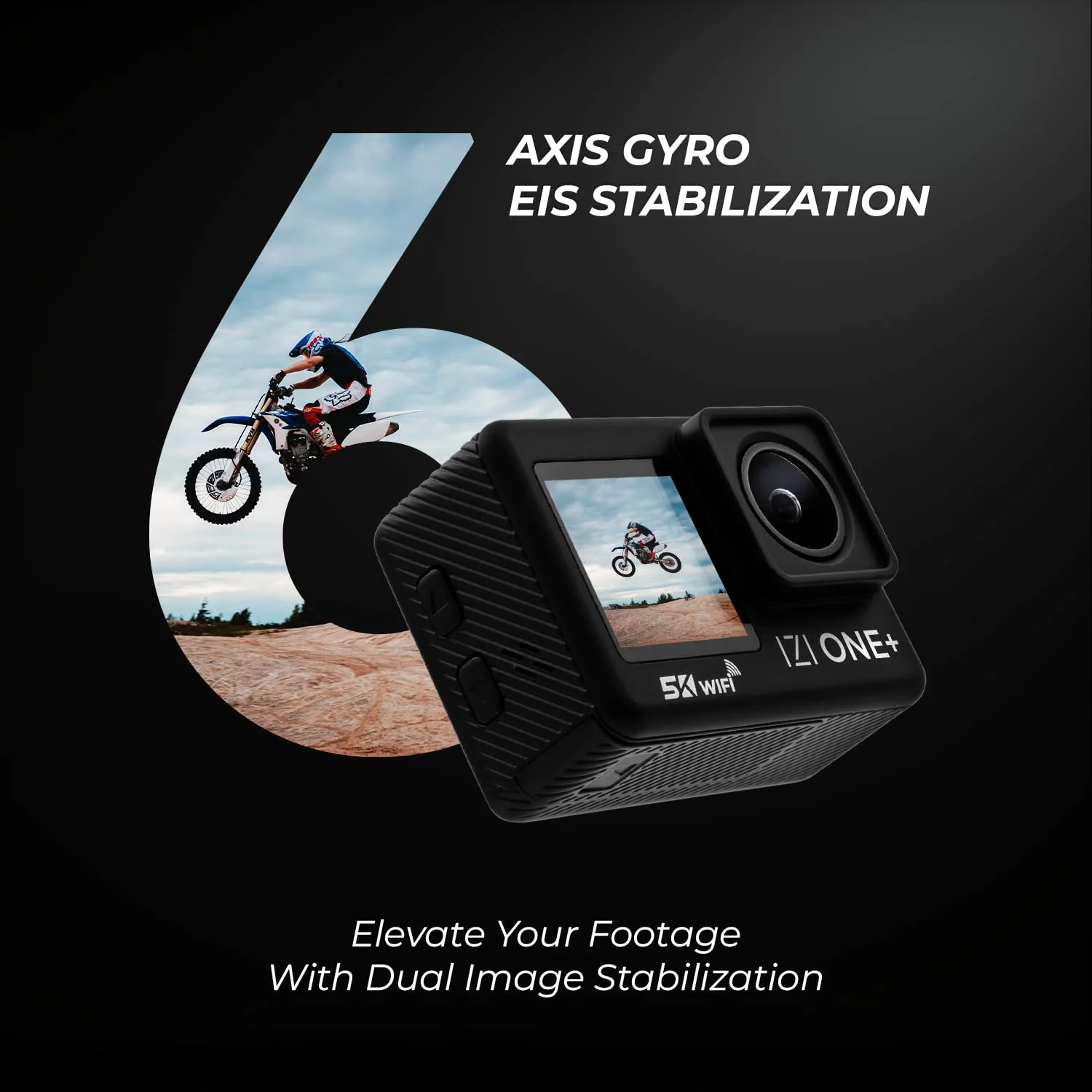 IZI ONE Plus 5K 48MP Action Camera - 6-Axis Gyro Stabilization, 110ft Waterproof, Vlogging, 170° FOV, WiFi, Dual Touch Screen Video Camera, 2X 1350mAh Batteries, Fast C-Type Charge HQ External Mic - Image 2