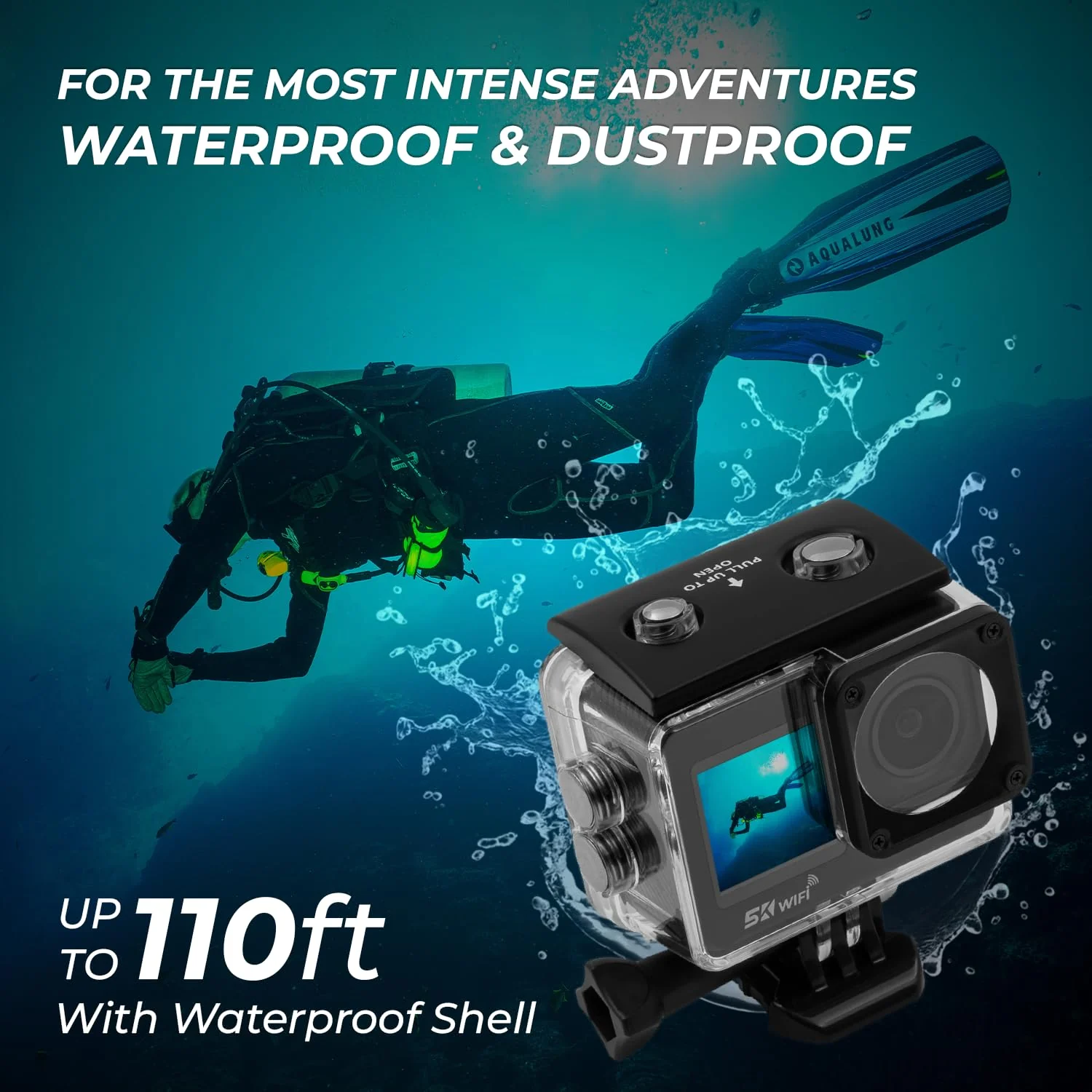 IZI ONE Plus 5K 48MP Action Camera - 6-Axis Gyro Stabilization, 110ft Waterproof, Vlogging, 170° FOV, WiFi, Dual Touch Screen Video Camera, 2X 1350mAh Batteries, Fast C-Type Charge HQ External Mic - Image 8