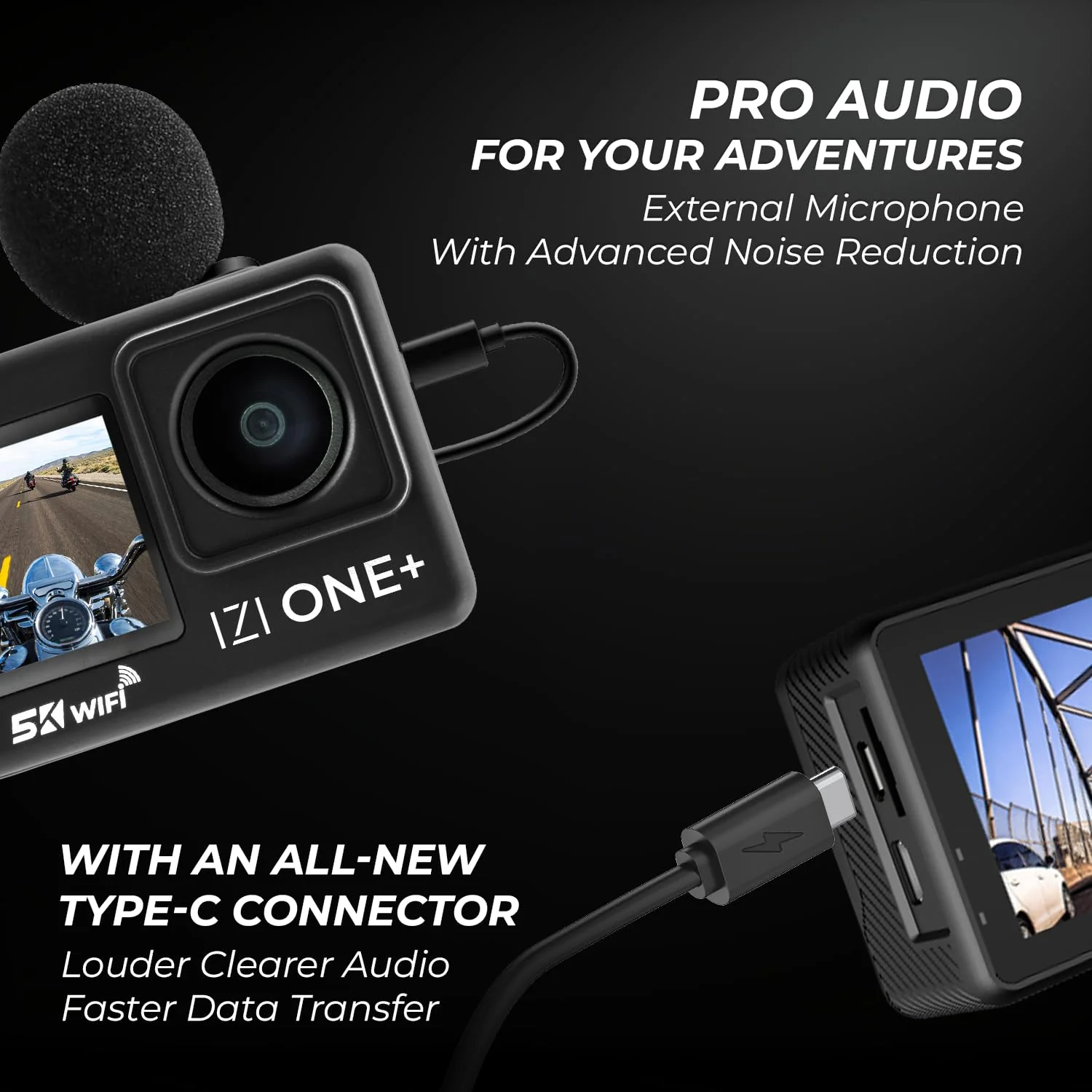 IZI ONE Plus 5K 48MP Action Camera - 6-Axis Gyro Stabilization, 110ft Waterproof, Vlogging, 170° FOV, WiFi, Dual Touch Screen Video Camera, 2X 1350mAh Batteries, Fast C-Type Charge HQ External Mic - Image 9