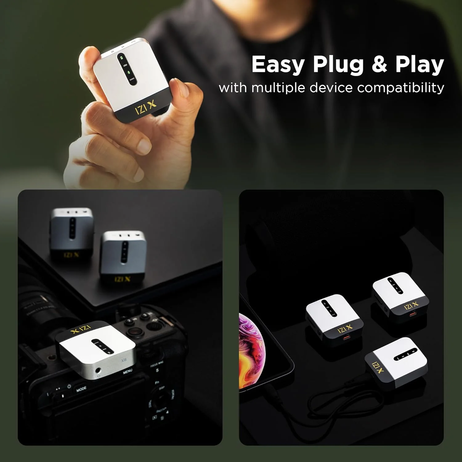 IZI X Dual Channel Wireless Microphone, 360ยฐ Omnidirectional, 120M Range, 16Hr Playback, Active Noise Cancellation, Fast Charging, DSLR & Android/iOS Compatible, Ideal for Vlogging - Image 5