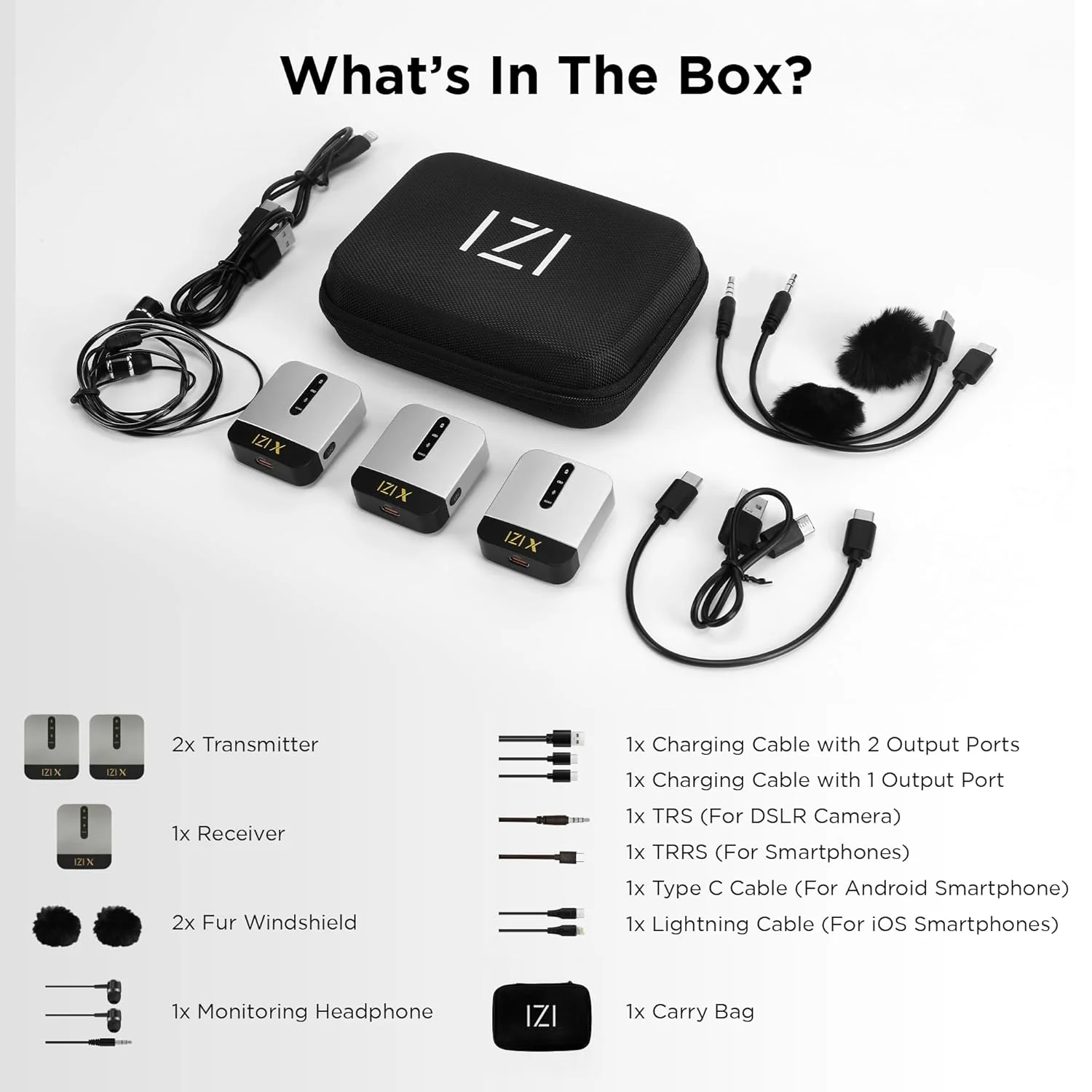 IZI X Dual Channel Wireless Microphone, 360ยฐ Omnidirectional, 120M Range, 16Hr Playback, Active Noise Cancellation, Fast Charging, DSLR & Android/iOS Compatible, Ideal for Vlogging - Image 6