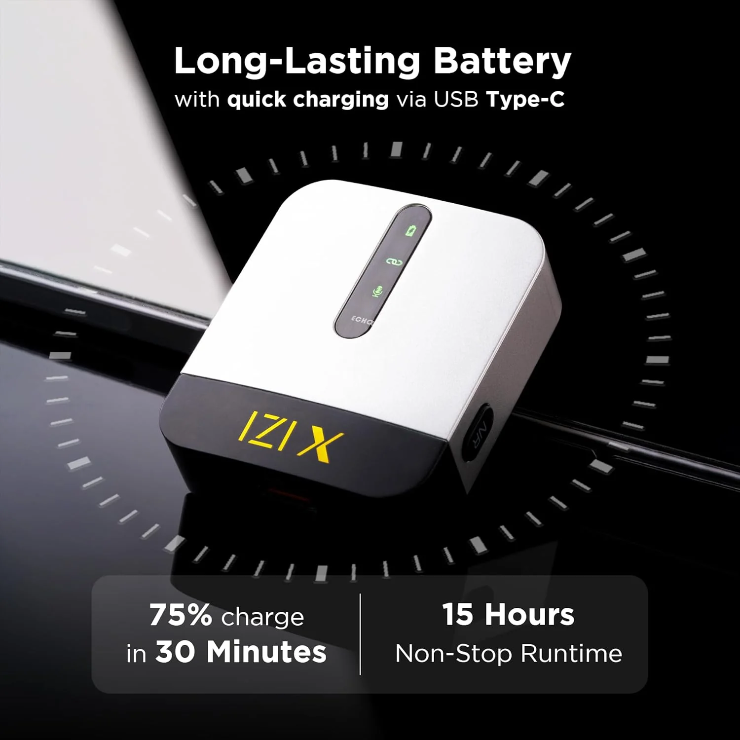 IZI X Dual Channel Wireless Microphone, 360ยฐ Omnidirectional, 120M Range, 16Hr Playback, Active Noise Cancellation, Fast Charging, DSLR & Android/iOS Compatible, Ideal for Vlogging - Image 7