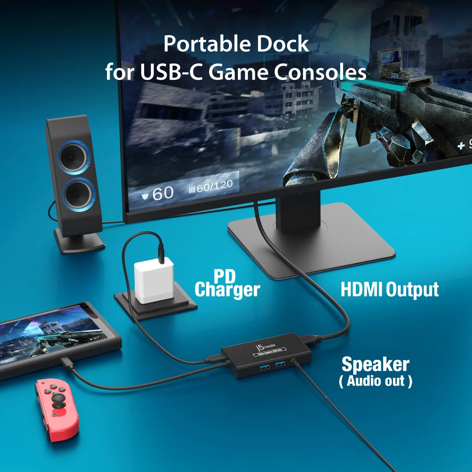j5create Video Capture Card with PD 60W Pass-Through Charging, Built-in Multi-Function hub, Suitable for Streaming, Live Broadcasting, Video Conference, Teaching, Gaming (JVA01) - Image 6