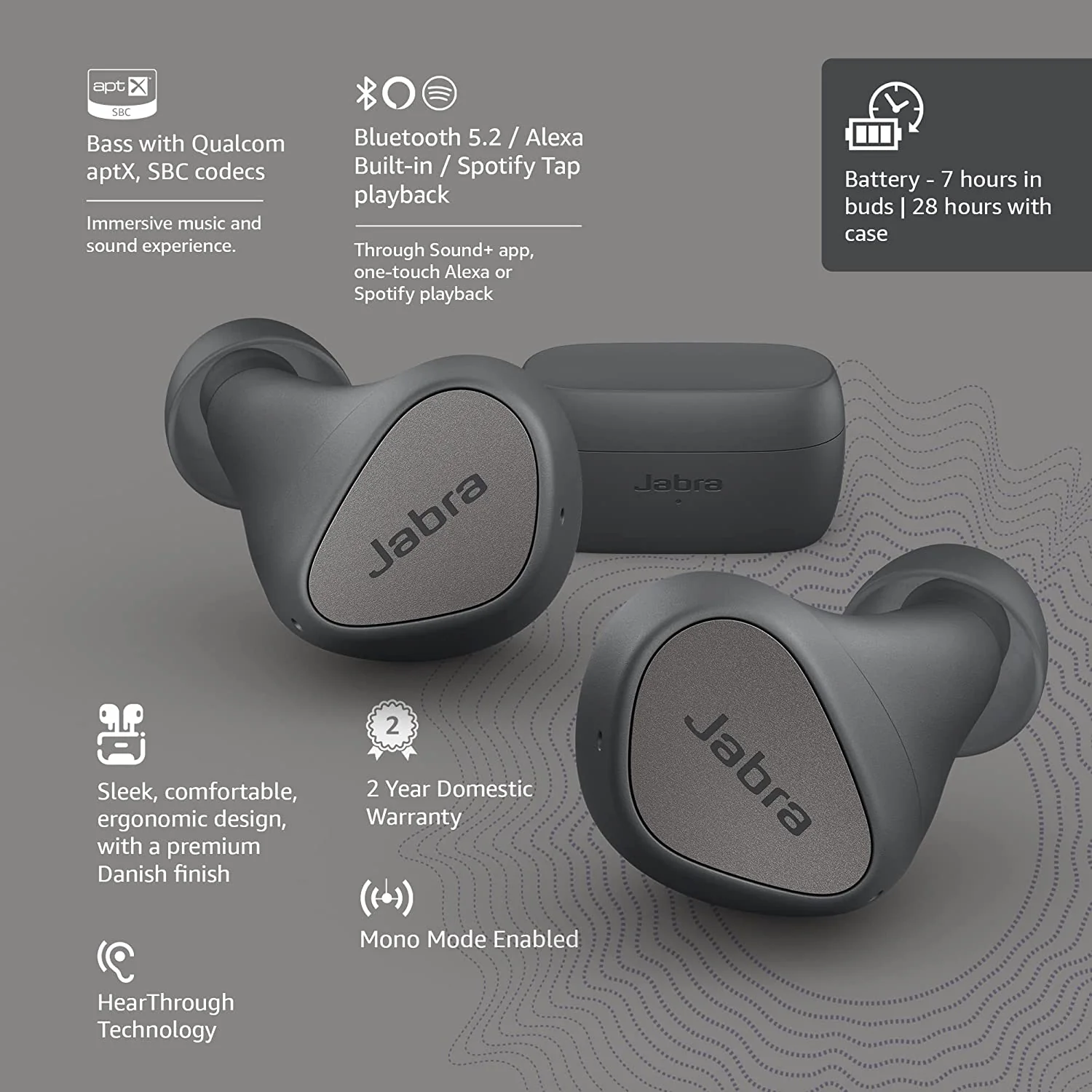 Jabra Elite 3 in Ear Bluetooth Truly Wireless in Ear Earbuds, Noise Isolating with mic for Clear Calls, Rich Bass, Customizable Sound, Mono Mode (USED) - Image 3