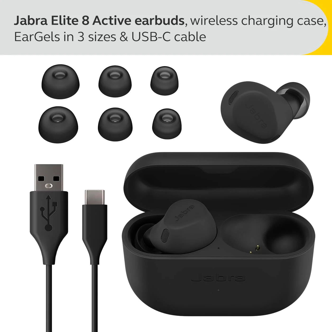 Jabra Elite 8 Active Wireless in-Ear Bluetooth Earbuds with Adaptive Hybrid Active Noise Cancellation and 6 Built-in Microphones, Water and Sweat Resistant - Black - Image 5