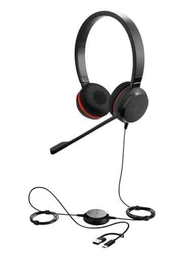 Jabra Evolve 30 II Wired Dual-Ear Headset with Mic for Work - 3.5mm Jack or USB-A/USB-C Connectivity, Computer Headset with Noise-Cancelling Microphone, Works with Online Meeting Platforms - Black