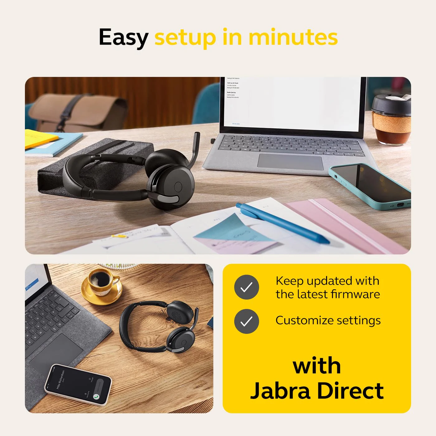 Jabra Evolve2 65 Flex USB-C UC Wireless Headset | Bluetooth Office Headset for Zoom, Google Meet & Webex | Hybrid ANC, Foldable Design - Image 4