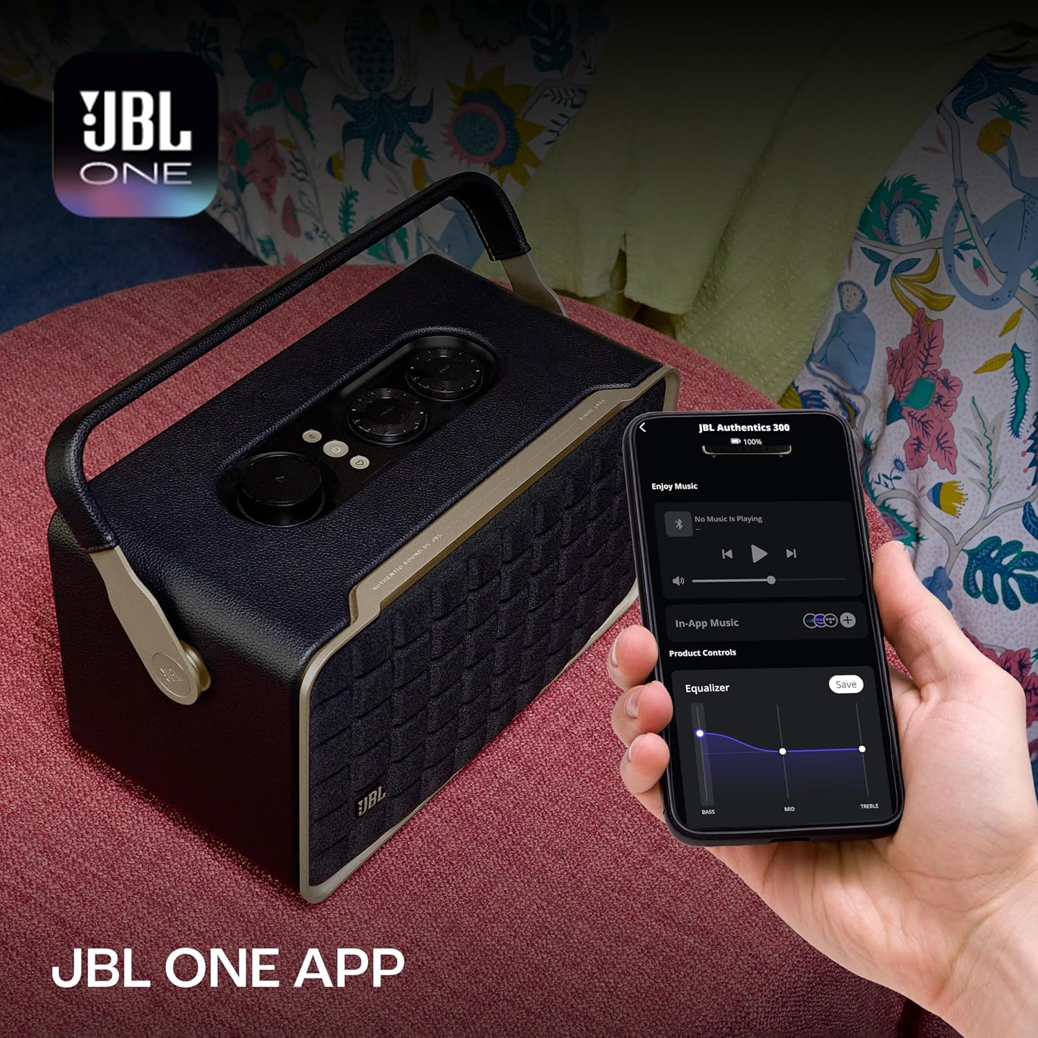 JBL Authentics 300, Portable Smart Home Wifi Speaker & Music Streaming,Upto 8Hrs Playtime, Voice Assist & Bluetooth Connectivity,Automatic Calibration,Compatible with Google Home & Alexa, Retro Design - Image 3