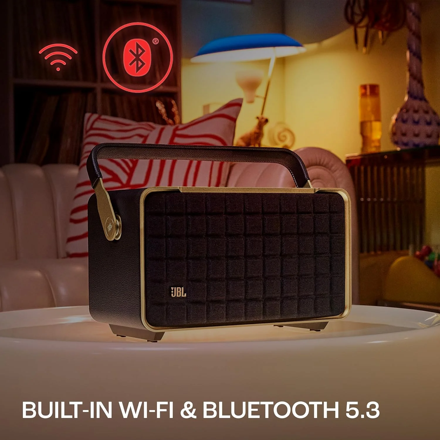 JBL Authentics 300, Portable Smart Home Wifi Speaker & Music Streaming,Upto 8Hrs Playtime, Voice Assist & Bluetooth Connectivity,Automatic Calibration,Compatible with Google Home & Alexa, Retro Design - Image 4