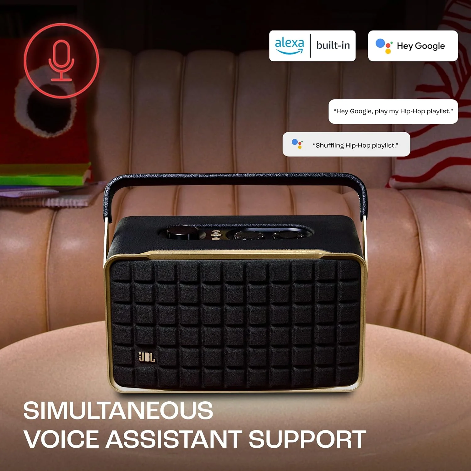JBL Authentics 300, Portable Smart Home Wifi Speaker & Music Streaming,Upto 8Hrs Playtime, Voice Assist & Bluetooth Connectivity,Automatic Calibration,Compatible with Google Home & Alexa, Retro Design - Image 5