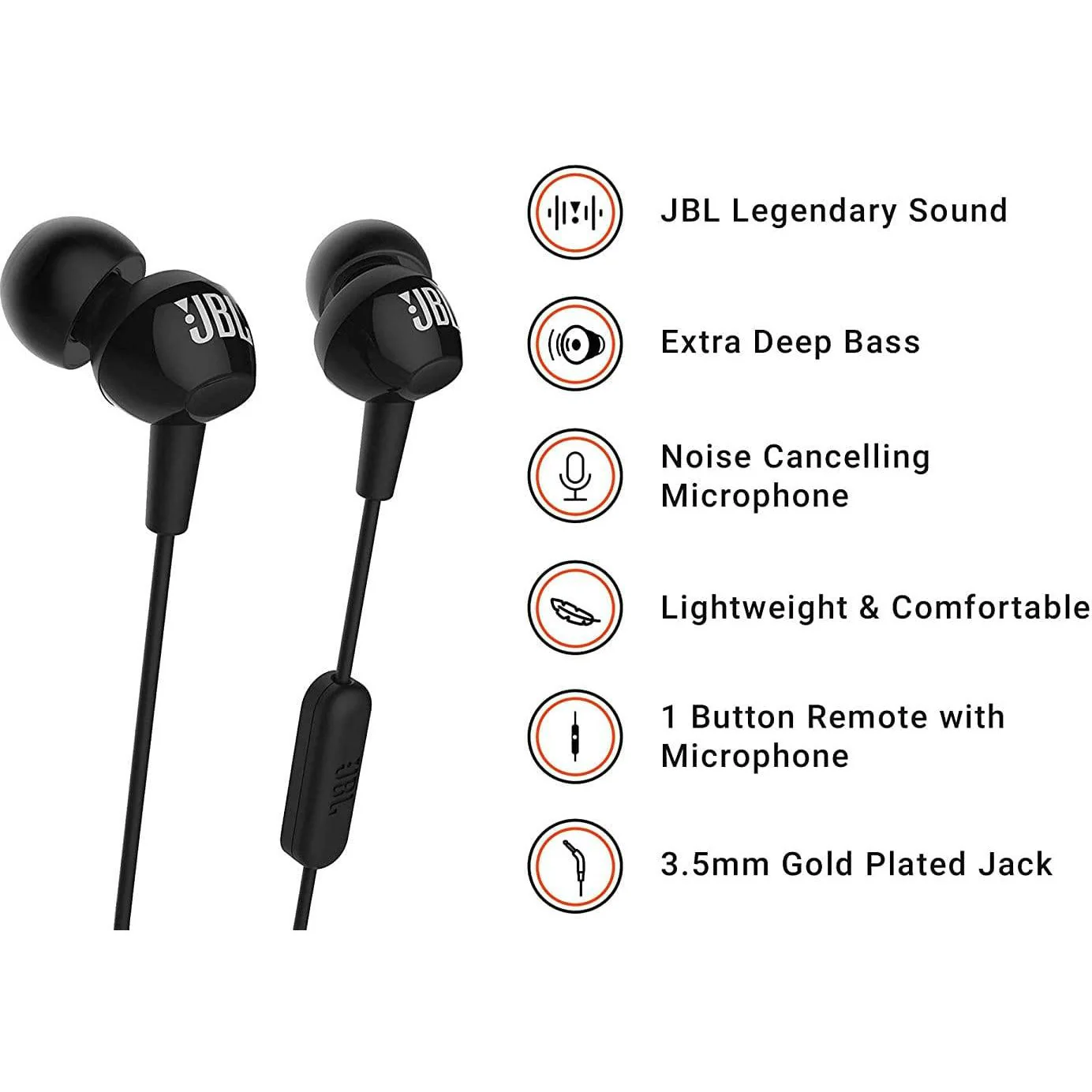 JBL C100SI In-Ear Deep Bass Headphones with Mic - Image 5