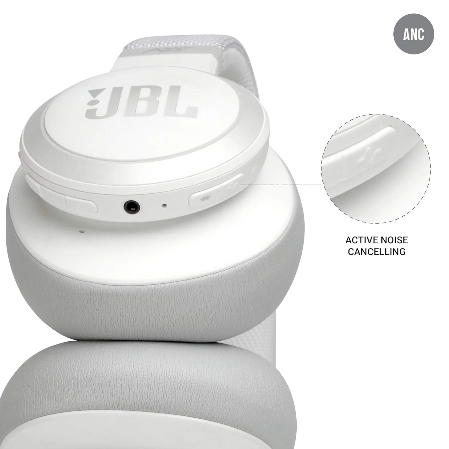 JBL Live 650BTNC, Over Ear Active Noise Cancelling Headphones with Mic, Signature Sound, Quick Charge, Dual Pairing, AUX, Built-in Alexa and Google Assistant (White, Wireless) - Image 3