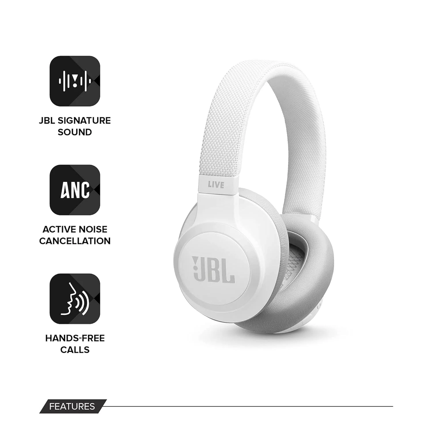 JBL Live 650BTNC, Over Ear Active Noise Cancelling Headphones with Mic, Signature Sound, Quick Charge, Dual Pairing, AUX, Built-in Alexa and Google Assistant (White, Wireless) - Image 8