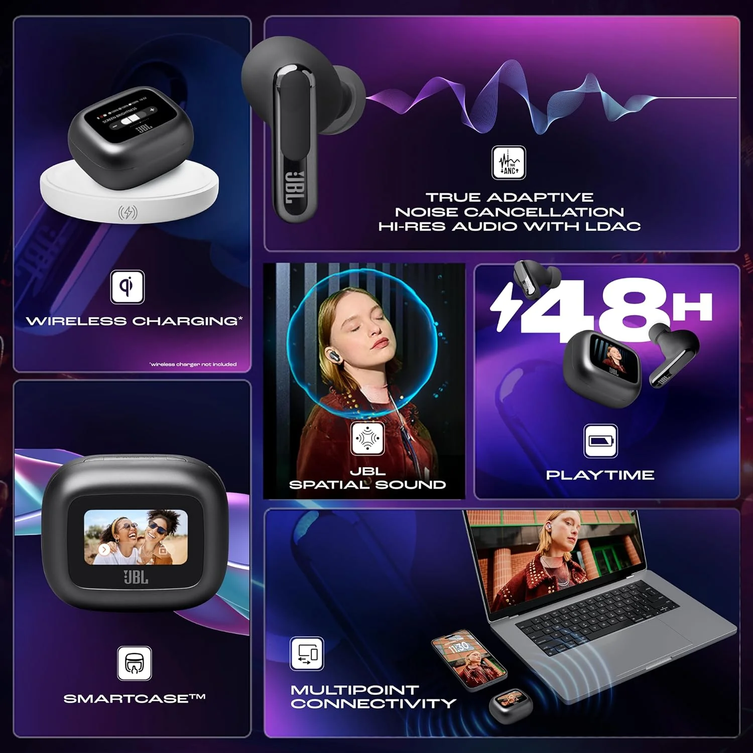 JBL New Launch Live Beam 3, Hi-Res Audio True ANC TWS, Smart Case with Touch Display - Image 6