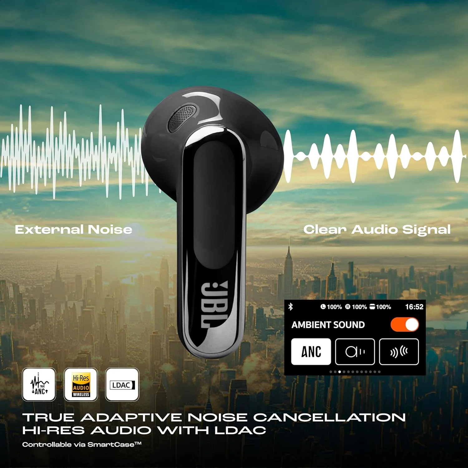 JBL New Launch Live Flex 3 TWS, Hi-Res Audio True ANC Earbuds, Smart Case with Touch Display,50H Playtime,Wireless Charging,6 Mic,Multipoint Connection,Ip55 Proof,Headphones App,Personi-Fi 3.0 (Blue) - Image 3