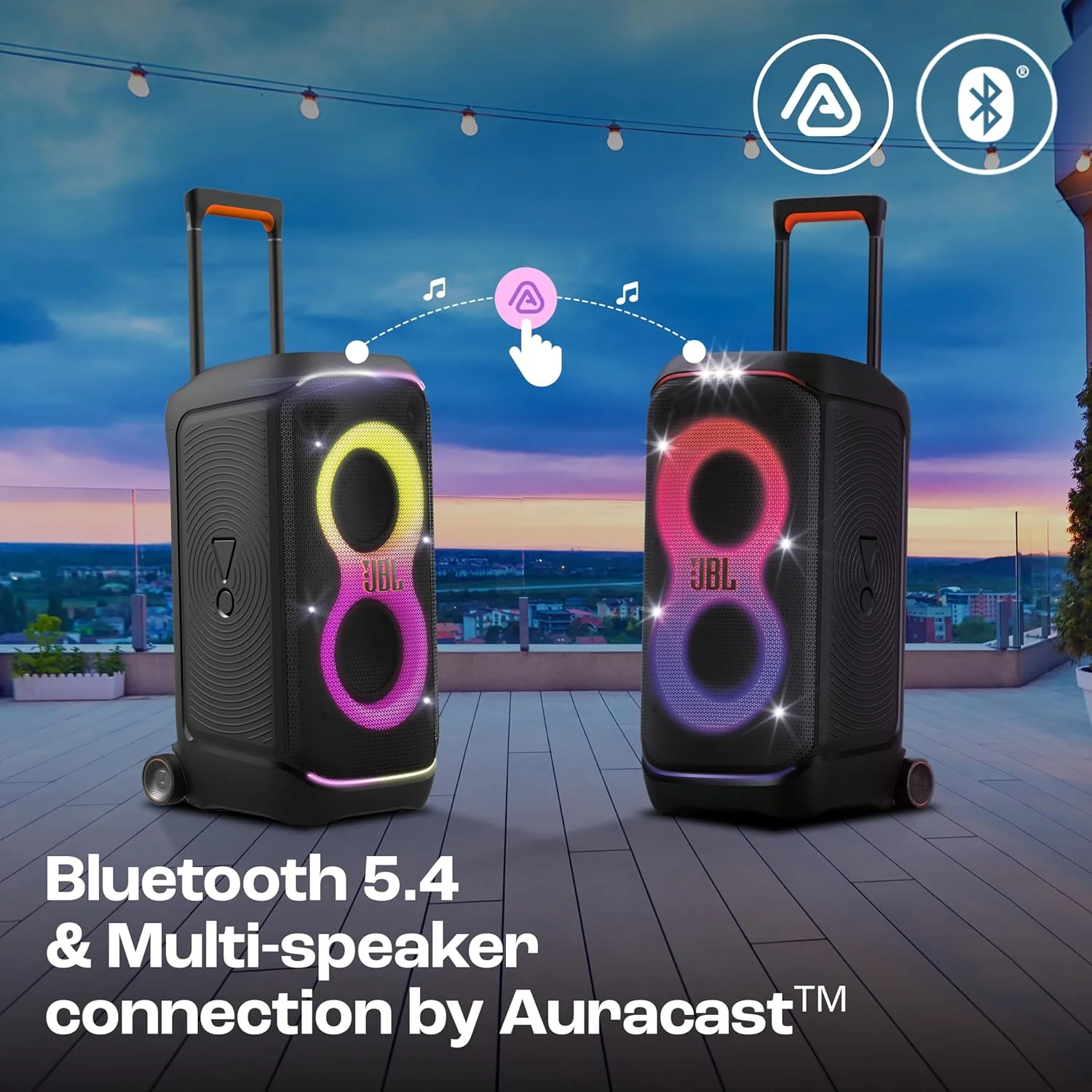 JBL Partybox 320, Portable Bluetooth 240W Party Speaker, AI Sound Boost, Futuristic Light Show, Multispeaker Connection by Auracast, Telescopic Handle & Wheels, Dual Guitar & Mic Inputs (Black) - Image 3