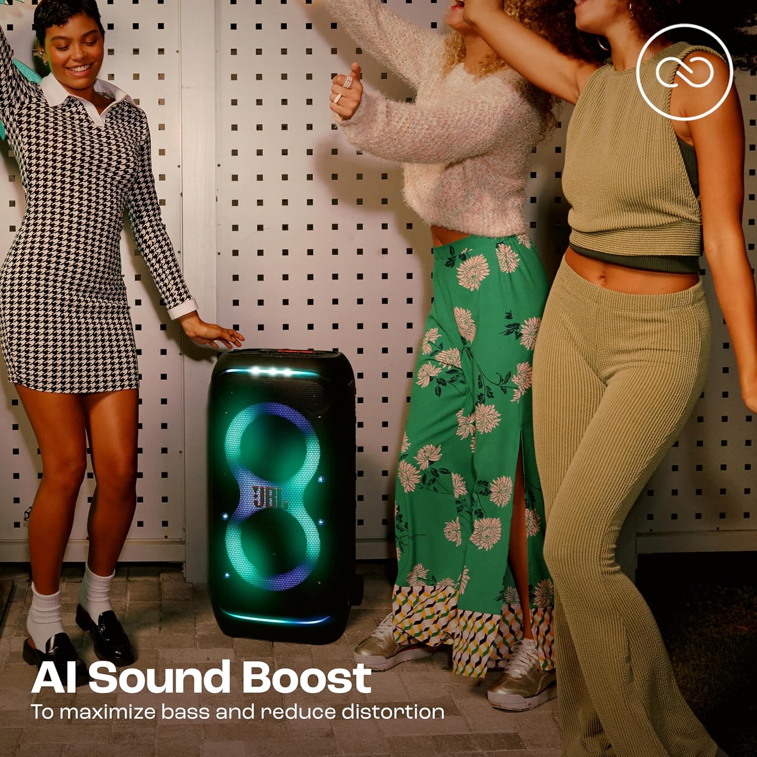 JBL Partybox 320, Portable Bluetooth 240W Party Speaker, AI Sound Boost, Futuristic Light Show, Multispeaker Connection by Auracast, Telescopic Handle & Wheels, Dual Guitar & Mic Inputs (Black) - Image 4