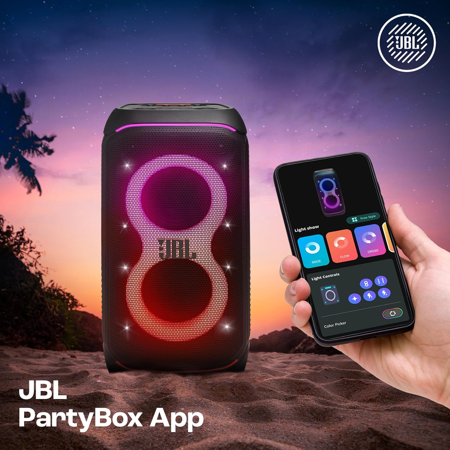 JBL Partybox 320, Portable Bluetooth 240W Party Speaker, AI Sound Boost, Futuristic Light Show, Multispeaker Connection by Auracast, Telescopic Handle & Wheels, Dual Guitar & Mic Inputs (Black) - Image 5