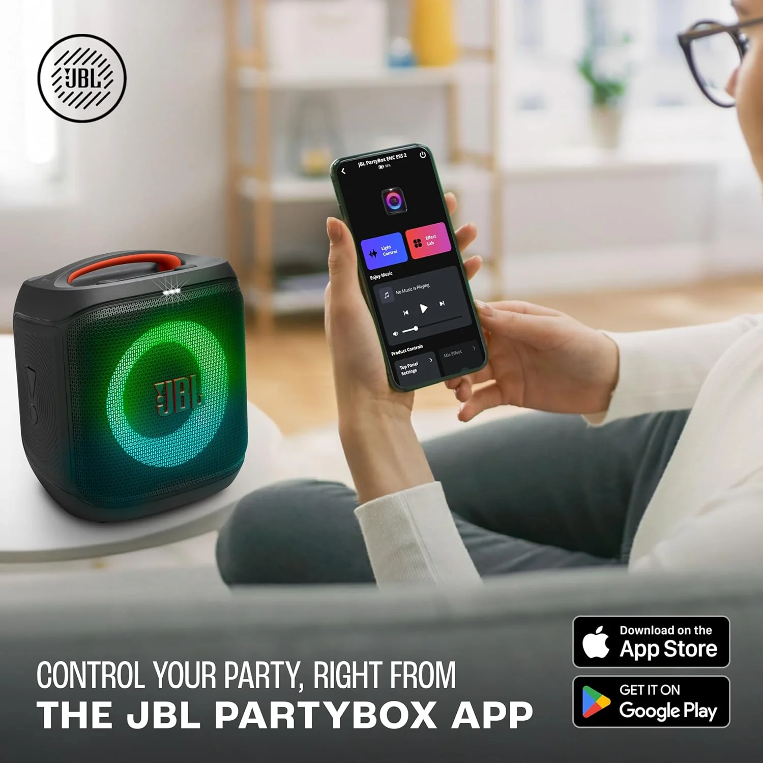 JBL Partybox Encore Essential 2 Wireless Bluetooth Party Speaker, AI Sound Boost, Dynamic Light Show, Upto 15Hrs Playtime, Multi-Speaker Connection by Auracast, Guitar & Mic Inputs, PartyBox App-Black - Image 2
