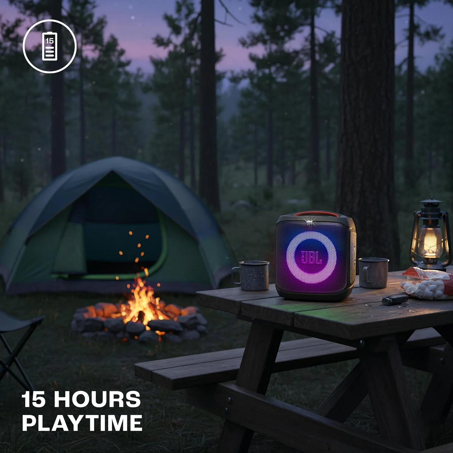 JBL Partybox Encore Essential 2 Wireless Bluetooth Party Speaker, AI Sound Boost, Dynamic Light Show, Upto 15Hrs Playtime, Multi-Speaker Connection by Auracast, Guitar & Mic Inputs, PartyBox App-Black - Image 3