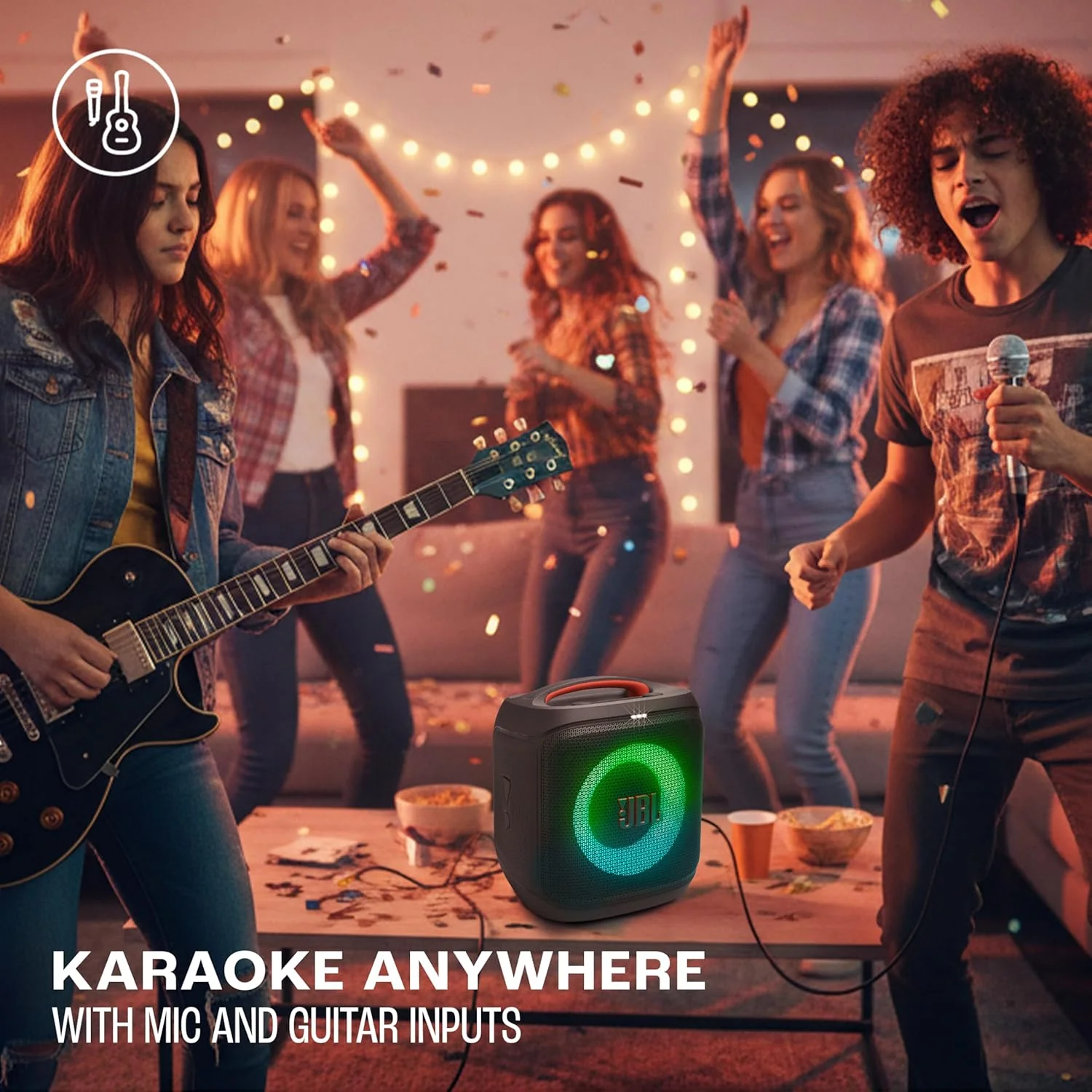 JBL Partybox Encore Essential 2 Wireless Bluetooth Party Speaker, AI Sound Boost, Dynamic Light Show, Upto 15Hrs Playtime, Multi-Speaker Connection by Auracast, Guitar & Mic Inputs, PartyBox App-Black - Image 5