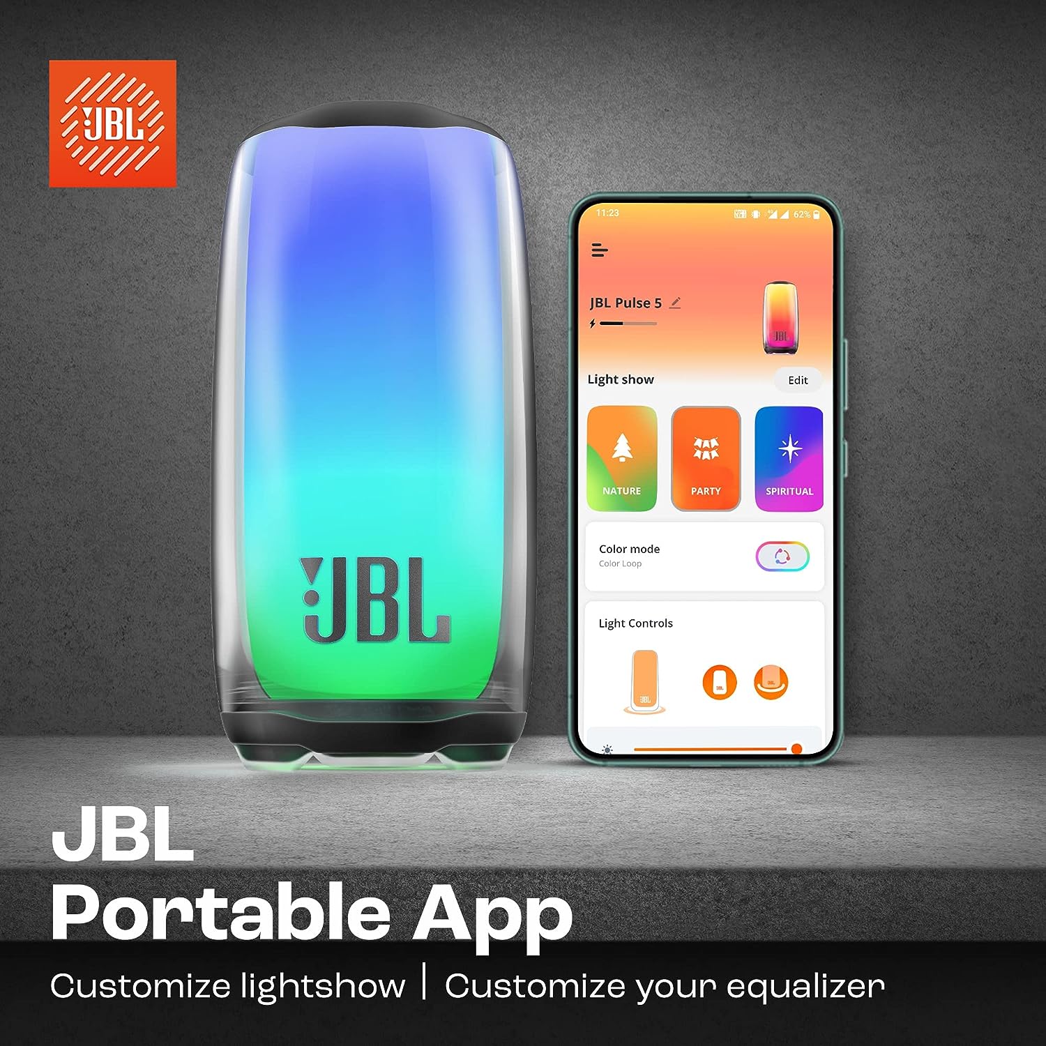 JBL Pulse 5, Wireless Portable Bluetooth Speaker, 40 Watt, Customized 360° Lightshow Portable App, Pro Sound, Deep Bass, 12 Hours Playtime, PartyBoost, IP67 Waterproof & Dustproof - Image 5