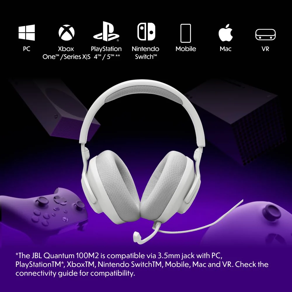 JBL Quantum 100M2 Wired Gaming Headphones, Supports Windows sonic spatial audio, 40mm Realistic Dynamic Drivers, Omnidirectional Detachable Mic, Breathable Memory Foam cushions, PC/Xbox/PS/3.5mm - Image 3
