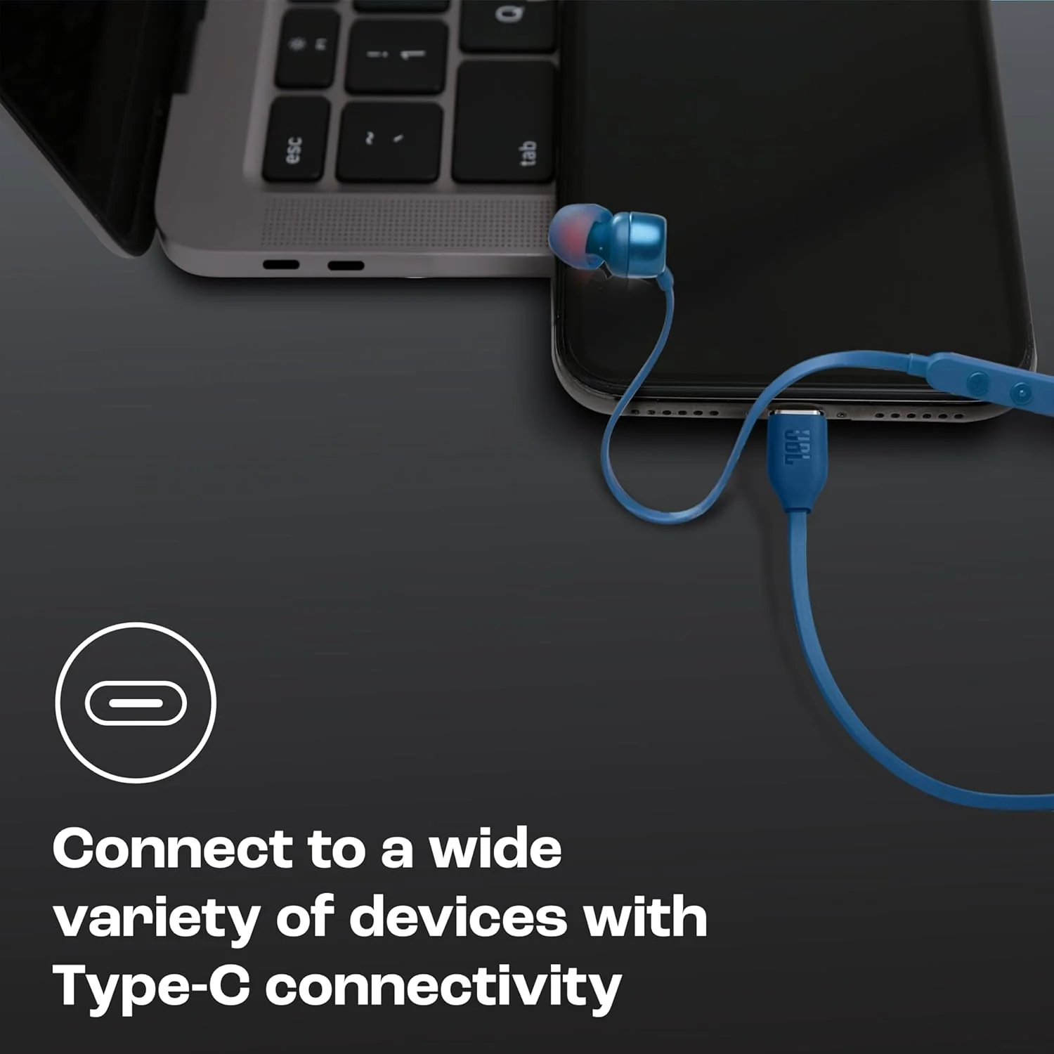 JBL Tune 310 Wired in Ear Type C Headphones, Hi-Res Audio with Digital-to-Analog Converter, 3-Button EQ Preset Remote with Microphone, Tangle-Free Flat Cable, Compatible with USB-C Devices (Blue) - Image 4