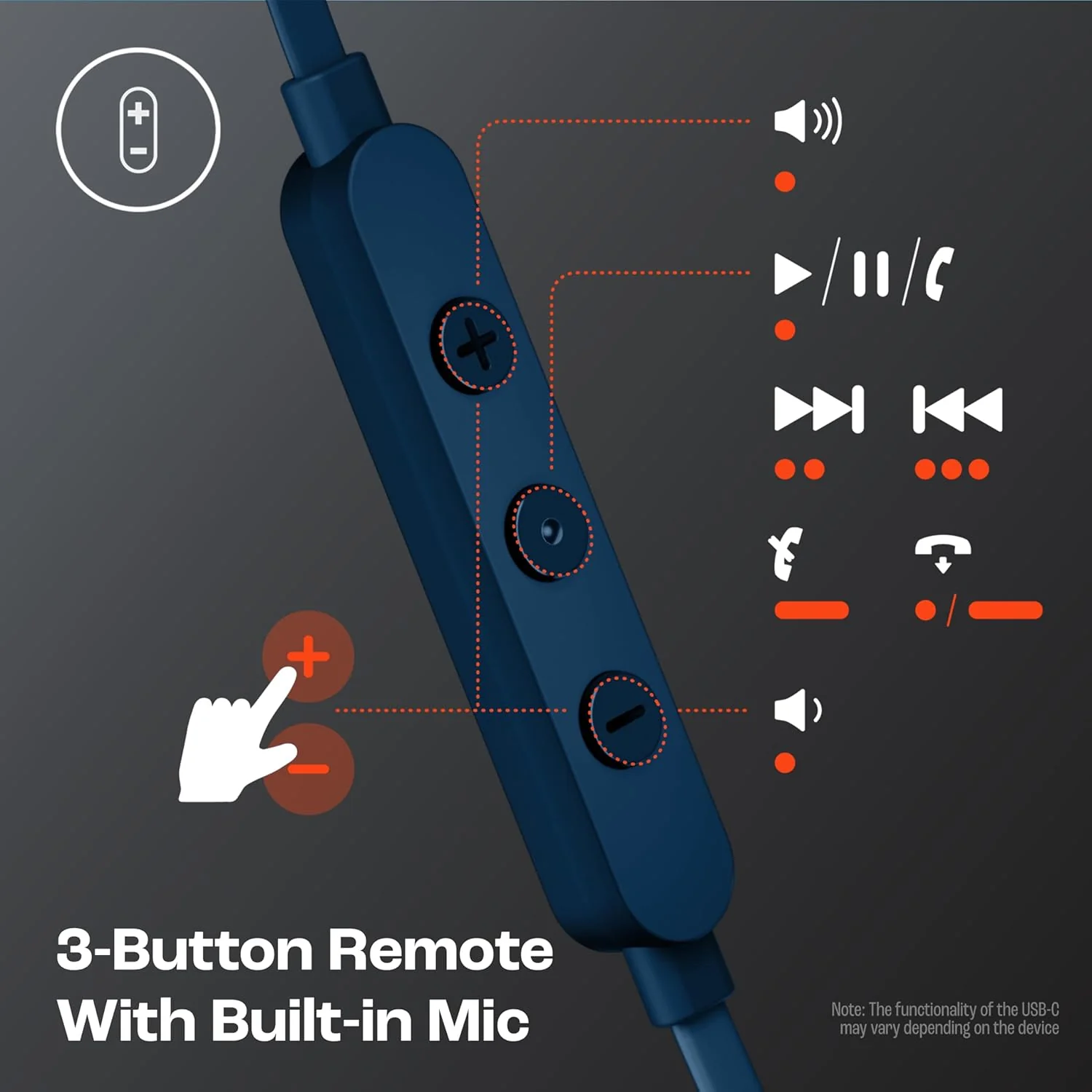 JBL Tune 310 Wired in Ear Type C Headphones, Hi-Res Audio with Digital-to-Analog Converter, 3-Button EQ Preset Remote with Microphone, Tangle-Free Flat Cable, Compatible with USB-C Devices (Blue) - Image 5