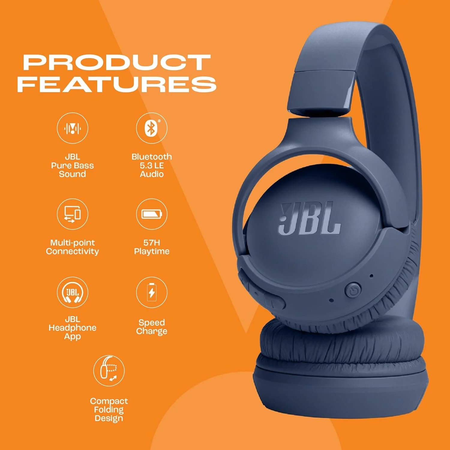 JBL Tune 520BT Wireless On Ear Headphones with Mic, Pure Bass Sound, Upto 57 Hrs Playtime - Image 5