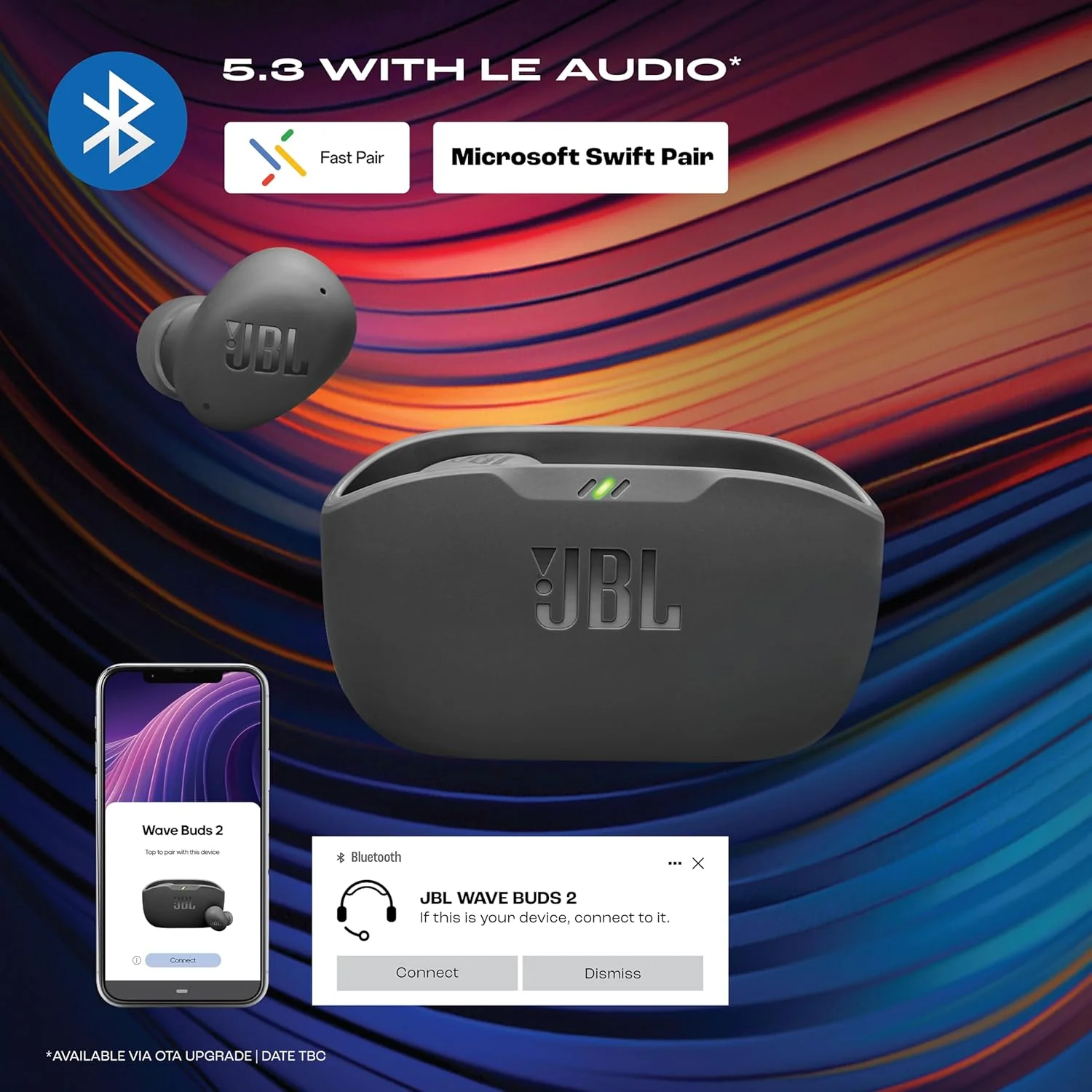 JBL Wave Buds 2, TWS Bluetooth v5.3 in Ear Earbuds with ANC, Smart Ambient, Extreme Bass & Relax Mode, Multi Connect, Speed Charge, Fast Pair, 40H Playtime, 4 Mics, IP54 - Image 4