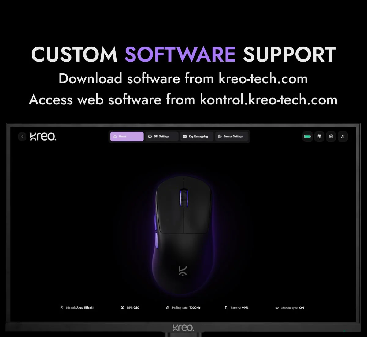 Kreo Anzu 52g Ultralight Ergonomic Wireless Gaming Mouse for PC, Rechargeable Mouse Wireless with 50+Hours Battery Life, High End 80M Huano Switches, 12000DPI - Image 3