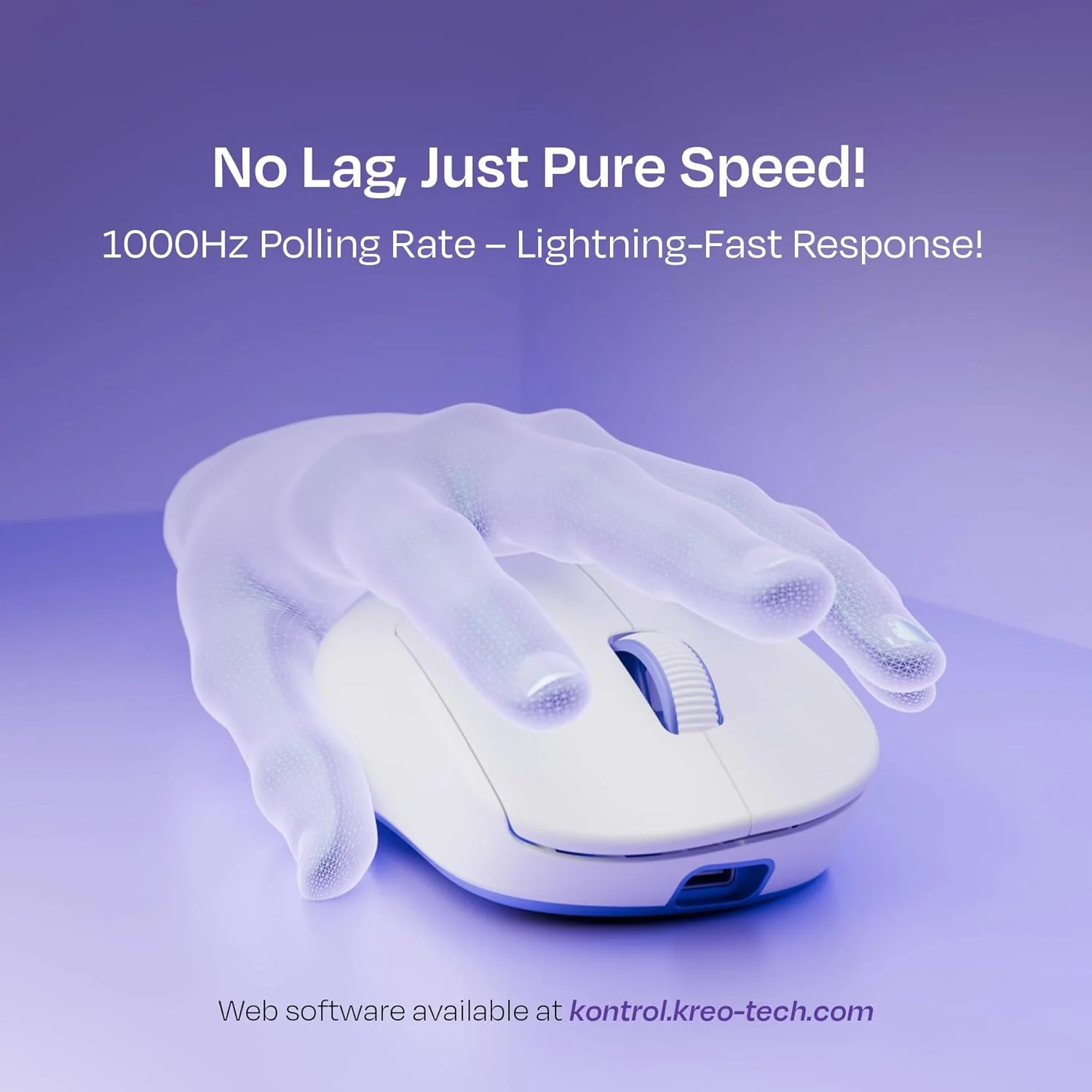 Kreo Anzu 52g Ultralight Ergonomic Wireless Gaming Mouse for PC, Rechargeable Mouse Wireless with 50+Hours Battery Life, High End 80M Huano Switches, 12000DPI - Image 4