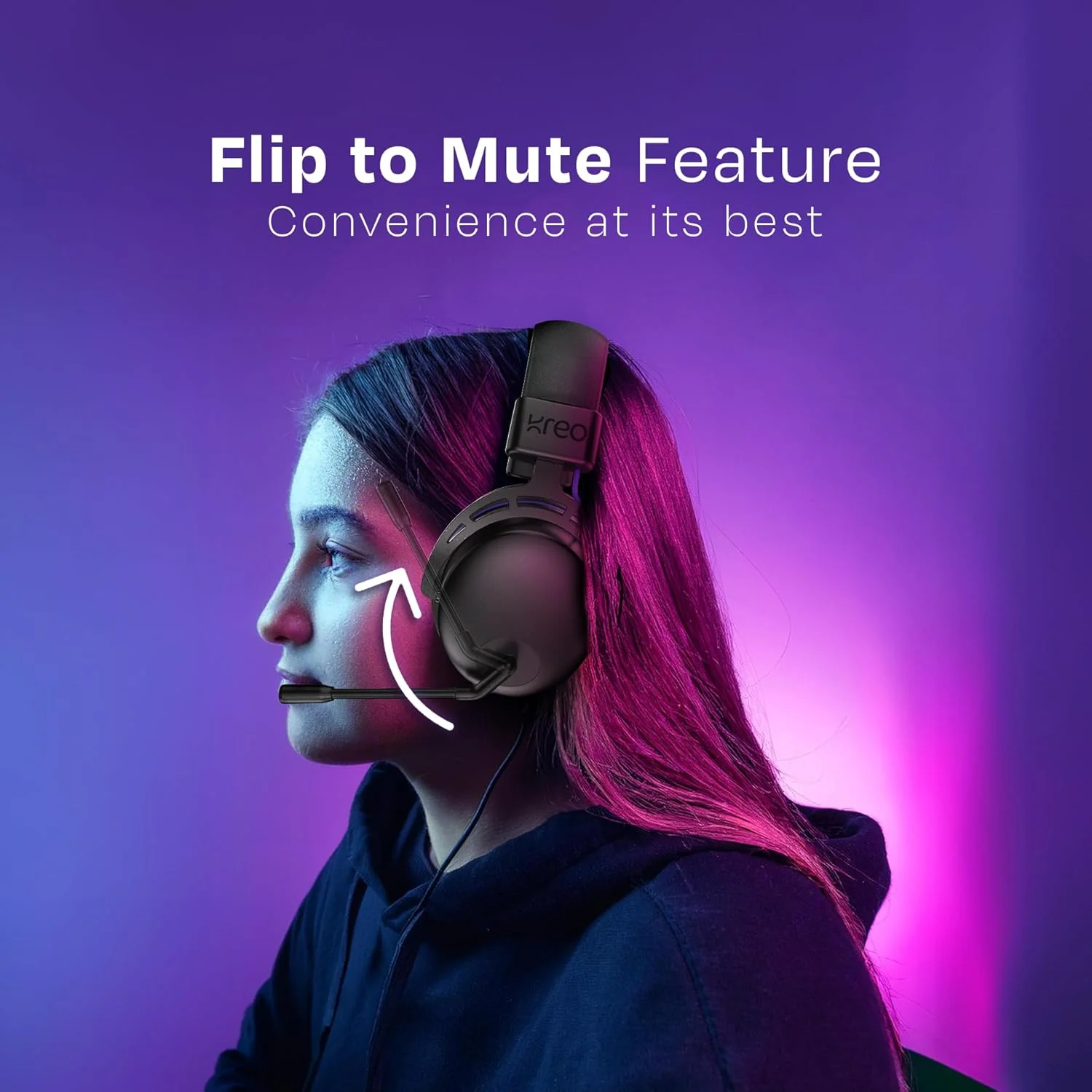 Kreo Beluga V2 Wired Gaming Headphone with Flip to Mute Mic, 50mm Oraphene Drivers, 3.5mm Jack, Memory Foam Earpads, Lightweight Aluminum Build and Compatible with PC, PlayStation, Mobile - Image 4