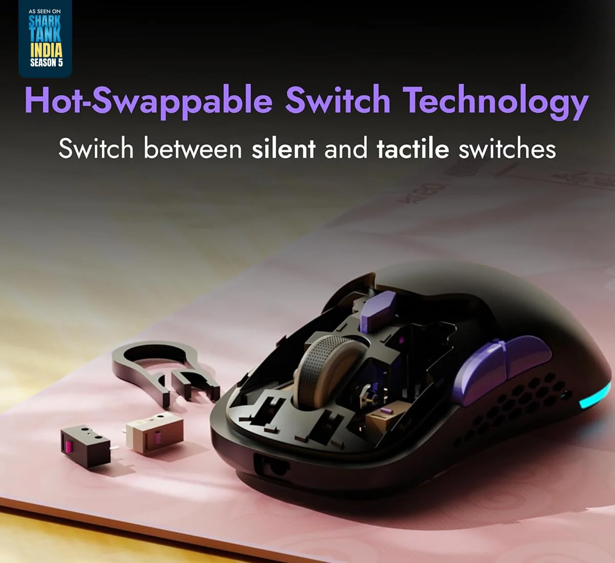 Kreo Chimera V2 Wireless Gaming Mouse with Hot-swappable Switches, Dual Magnetic Shells, 6 Programmable Buttons, Triple-Mode Connectivity & Adjustable - Image 2