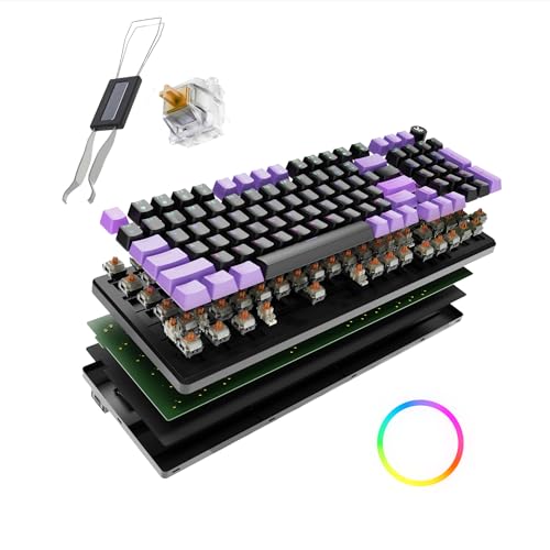 Kreo Hive 98 Wired RGB Mechanical Gaming Keyboard | Full Size 98 Keys, Metal Volume Knob, Per-Key RGB, Hot-Swappable Switches (Black-Purple, Red)