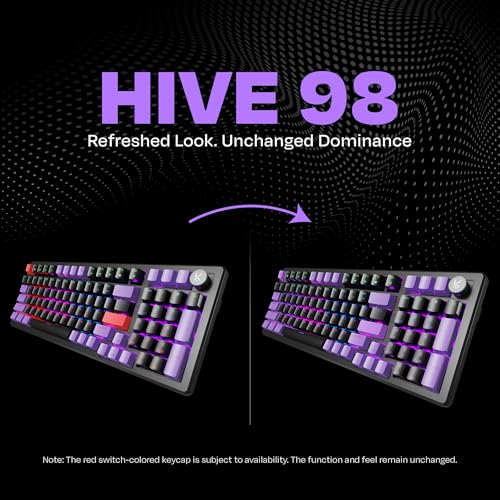 Kreo Hive 98 Wired RGB Mechanical Gaming Keyboard | Full Size 98 Keys, Metal Volume Knob, Per-Key RGB, Hot-Swappable Switches (Black-Purple, Red) - Image 2