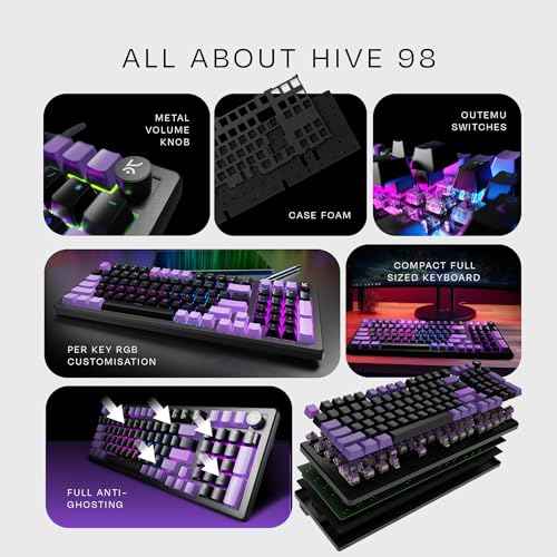 Kreo Hive 98 Wired RGB Mechanical Gaming Keyboard | Full Size 98 Keys, Metal Volume Knob, Per-Key RGB, Hot-Swappable Switches (Black-Purple, Red) - Image 3