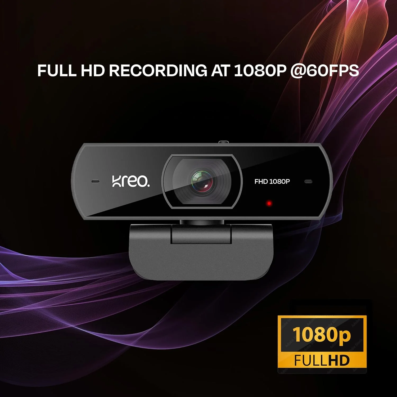 Kreo Owl Full HD 1080P 60 FPS Webcam with Auto-Focus and Built-in Dual Digital Mic, Plug and Play Setup for Video Call, Streaming, YouTube and More, Built-in Privacy Shutter with 360 Rotation (Black) - Image 2