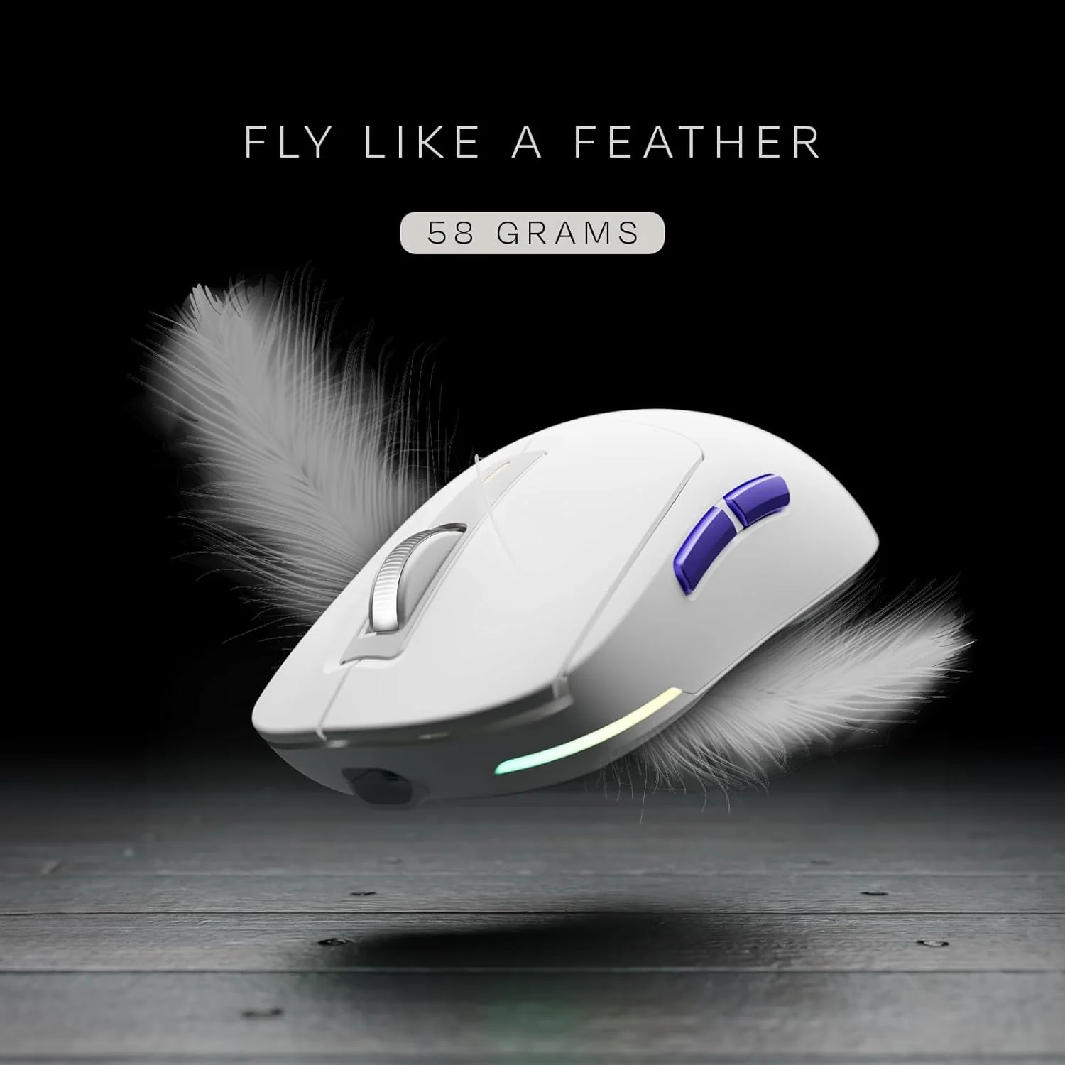 Kreo Pegasus 58 GMS Ultra Lightweight Wireless Gaming Mouse, Top PixArt Sensor, 6 Programmable Buttons, Bluetooth, 2.4GHz Connectivity Gaming Mouse, DPI Upto 26000, Software Included (White) - Image 2