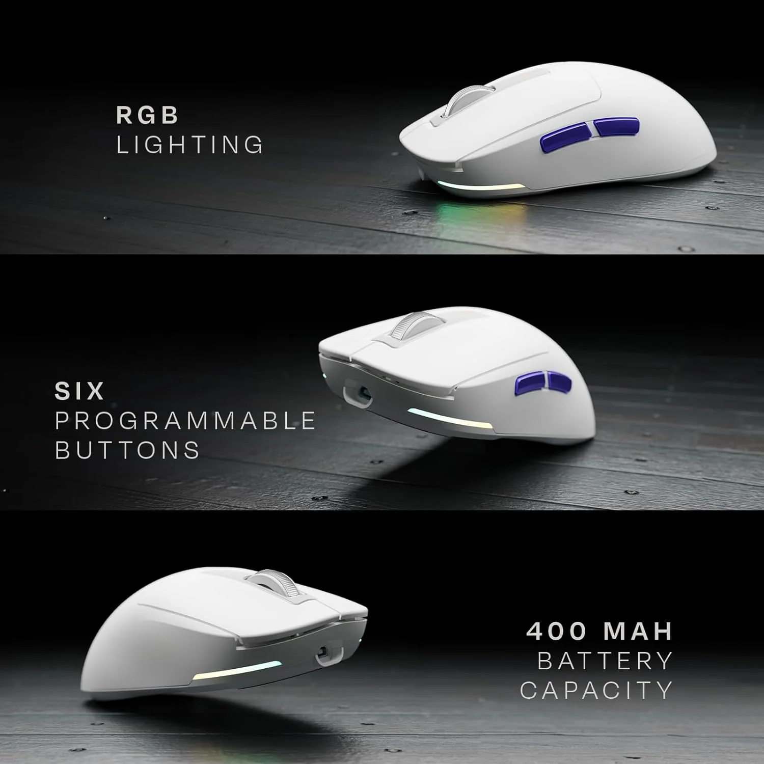 Kreo Pegasus 58 GMS Ultra Lightweight Wireless Gaming Mouse, Top PixArt Sensor, 6 Programmable Buttons, Bluetooth, 2.4GHz Connectivity Gaming Mouse, DPI Upto 26000, Software Included (White) - Image 3