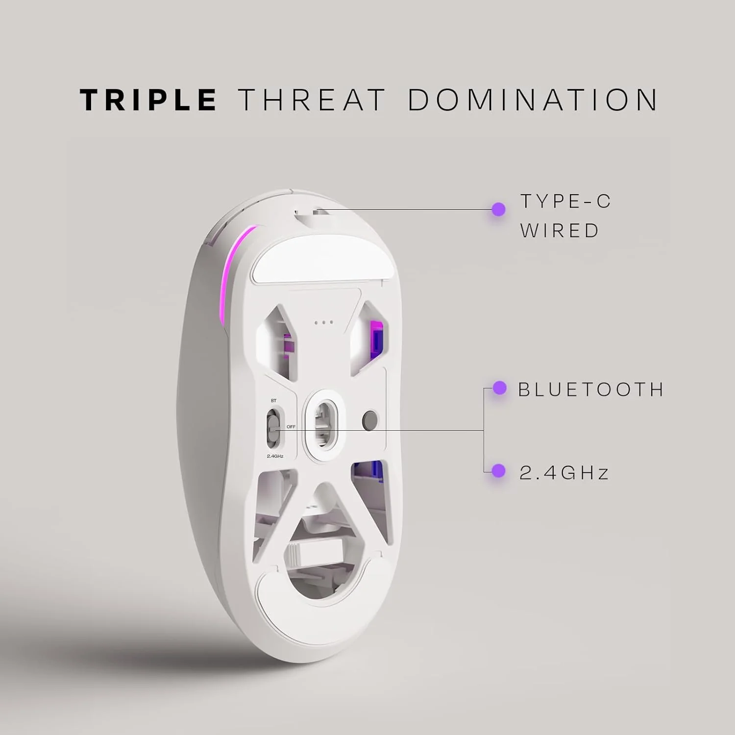 Kreo Pegasus 58 GMS Ultra Lightweight Wireless Gaming Mouse, Top PixArt Sensor, 6 Programmable Buttons, Bluetooth, 2.4GHz Connectivity Gaming Mouse, DPI Upto 26000, Software Included (White) - Image 5