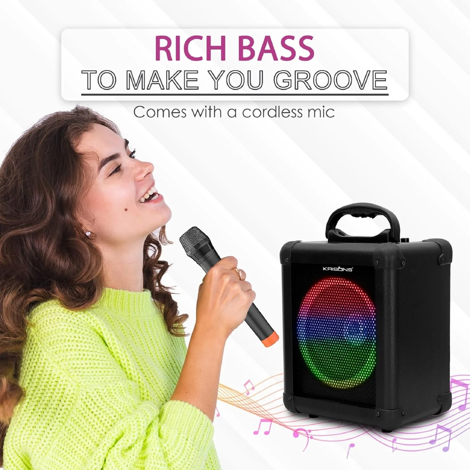 Krison Newly Launched Qube Bluetooth Party Speaker 80W| Karaoke Wirelss Mic| Portable Trolley Outdoor Speaker|Inbuilt Battery Upto 6 Hours Playtime| Aux/TF/USB/8" Driver - Image 3