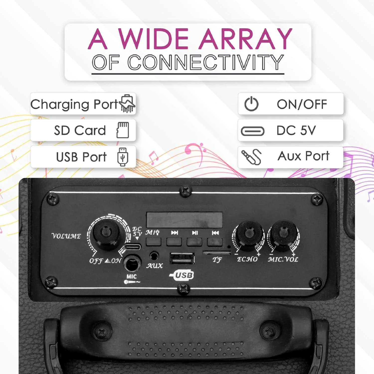 Krison Newly Launched Qube Bluetooth Party Speaker 80W| Karaoke Wirelss Mic| Portable Trolley Outdoor Speaker|Inbuilt Battery Upto 6 Hours Playtime| Aux/TF/USB/8" Driver - Image 4